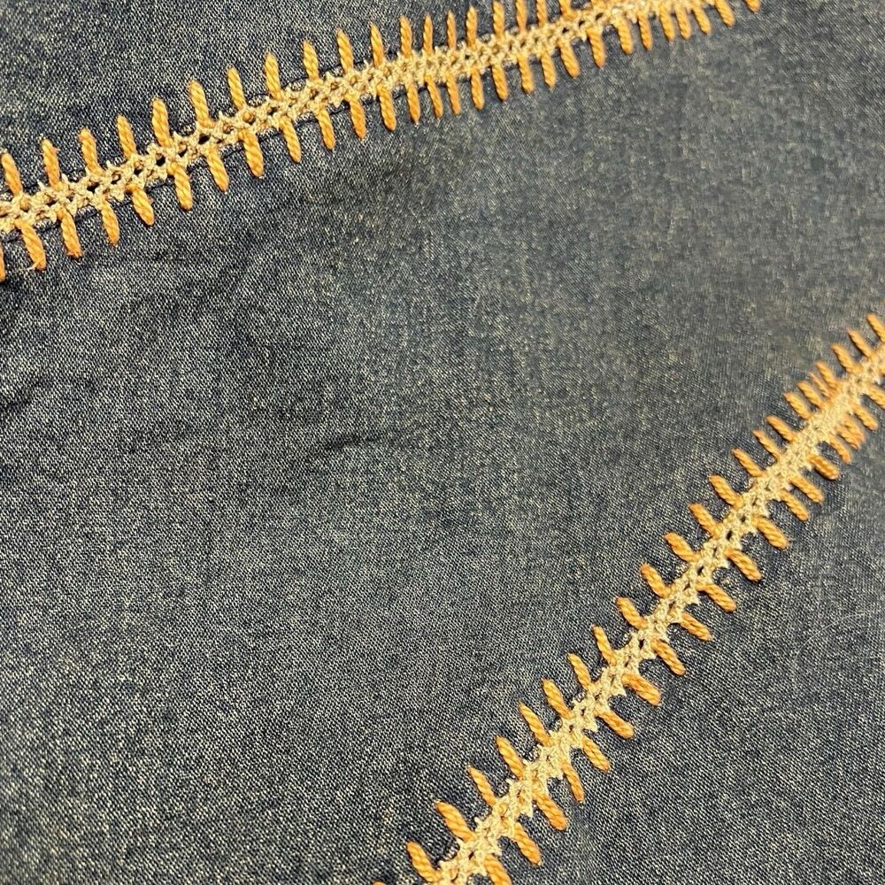 Y2K Denim Midi Skirt Small Fitted Boho Festival Bold Stitching Detail Jean Skirt - Picture 8 of 12